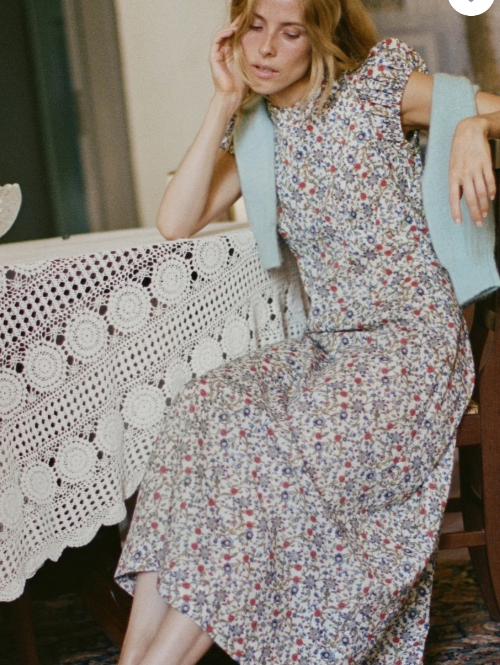 Doen Rhodia Romantic Floral Organic Cotton Midi Dress Size Medium Cottagecore
